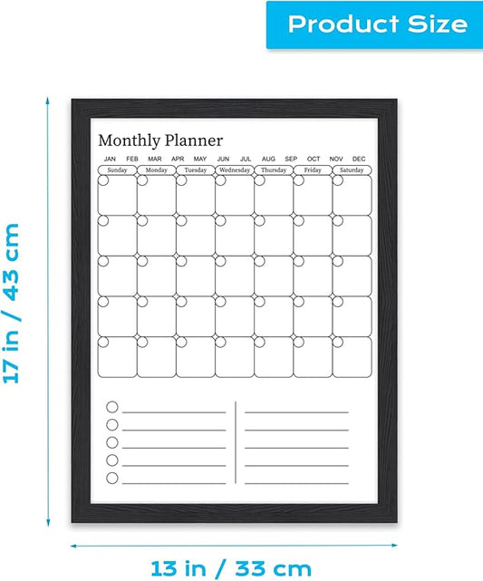 Dry Erase Calendar for Wall, 17x13 inches Magnetic Surface Calendar Whiteboard, 2-in-1 Planner, Vertical Layout to Do List with Black Wooden Frame(YL-SHU-BK,4333)