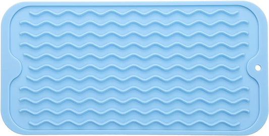 Silicone Dish Drying Mat for Multiple Usage,Easy clean,Eco-friendly,Heat-resistant Silicone Mat for Kitchen Counter or Sink,Refrigerator or Drawer Liner Light Blue S 12 inches x 6 inches