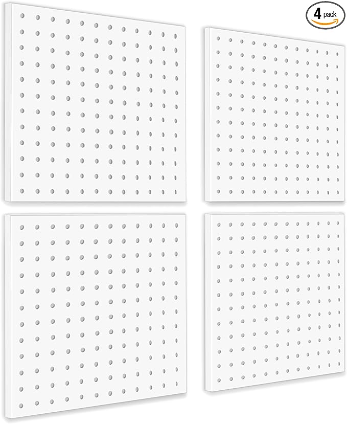 4Pcs Pegboard, Metal Peg Board, Pegboard Wall Organizer Panels Accessories, Mount Display Peg Board Kits for Walls Garage Craft Room Office Workshop, Easy Installation (White)