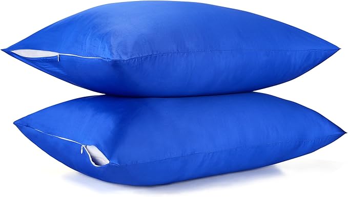 400 Thread Count Cotton Pillow Case King with Zipper, 40" L x 20" W, Cotton Pillow Protectors Cover- Set of 2 - Royal Blue - Pillows Not Included