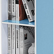 Furinno LUDER Book Shelf, 3-Cube Bookshelf, Bookcase with Open Shelves, 9.3 x 12 x 31.5, for Living Room, Bedroom, Home Office, White/Light Blue