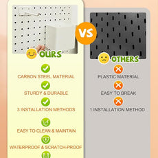 Metal Pegboard Combination Kit — 4 Carbon Steel Pegboards with 26 Accessories, Pegboard Wall Organizer for Home, Office, Study Room, Kitchen, Garage & Craft Room — 24″ × 24″ Yellow Peg Board