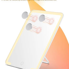 OMIRO Travel Makeup Mirror with Light, 10 x 7 inch Lighted Desk Mirror with Adjustable Stand and 3 Lighting Modes for Shaving and Travelling, White