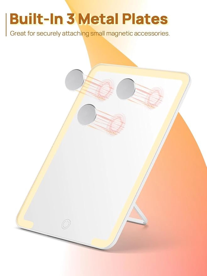 OMIRO Travel Makeup Mirror with Light, 10 x 7 inch Lighted Desk Mirror with Adjustable Stand and 3 Lighting Modes for Shaving and Travelling, White