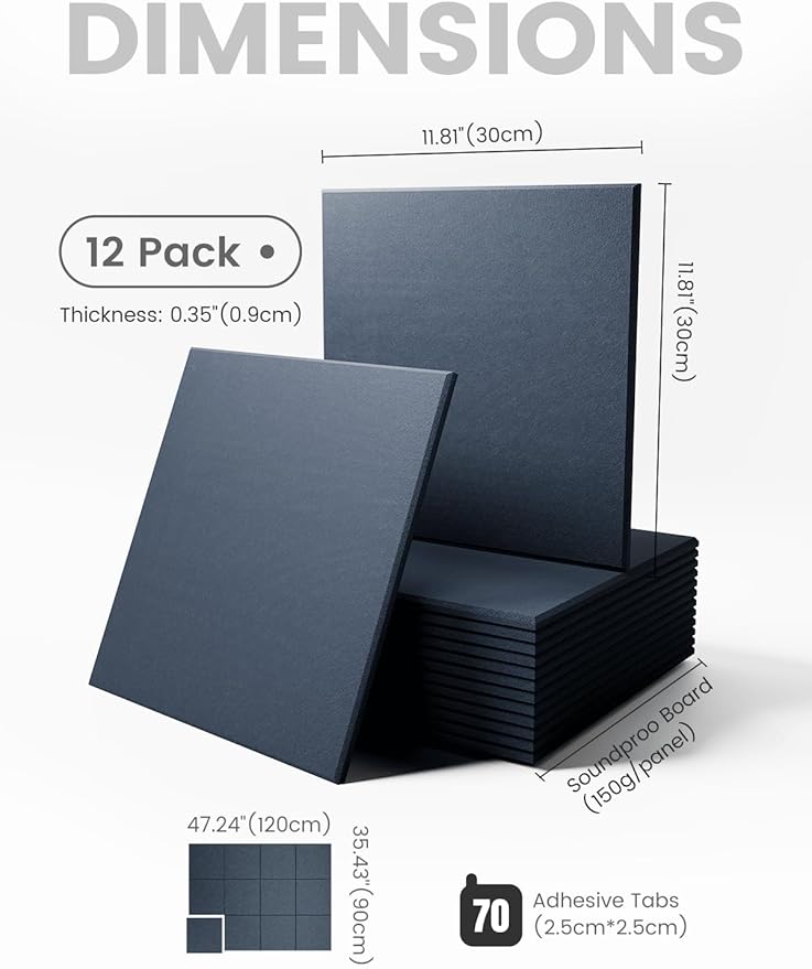 Large Felt Bulletin Board 48" X 36" Cork Board Alternative-12 Pack with 70 Safe Removable Adhesive Tabs, Cork Boards for Walls Cork Board for Home Office Classroom Pin Board -Navy Blue
