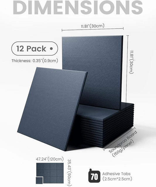 Large Felt Bulletin Board 48" X 36" Cork Board Alternative-12 Pack with 70 Safe Removable Adhesive Tabs, Cork Boards for Walls Cork Board for Home Office Classroom Pin Board -Navy Blue