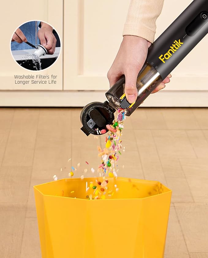 Fanttik Slim V10 APEX Cordless Car Vacuum, 4-in-1 Portable Mini Handheld Vac, 19kPa Suction Power, Upgraded Smart Digital Display, 2 Suction Modes for Small Jobs, Car, Office Desk, Keyboards (Black)