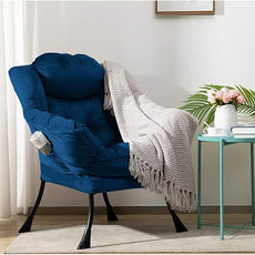 HollyHOME Lazy Chair with Armrest and Side Pocket, Comfy Accent Lounge Chair,Leisure Sofa Armchair for Living Room, Bedroom, Dorm, or Small Spaces, Oversized Reading Sofa Chair,Velvet Royal Blue