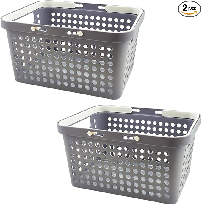 Plastic Shower Caddy Basket with Handles, Cleaning Supply for Dorm, School, Camping, Travel, Bathroom (light grey 2 pack)