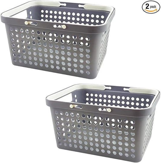 Plastic Shower Caddy Basket with Handles, Cleaning Supply for Dorm, School, Camping, Travel, Bathroom (light grey 2 pack)
