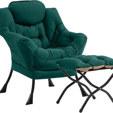 Cozy Lazy Chair and Ottoman, Large Contemporary Accent Lounge Chair Set, Leisure Upholstered Reading Armchair for Bedroom, Living Room, Dorm Rooms, Office