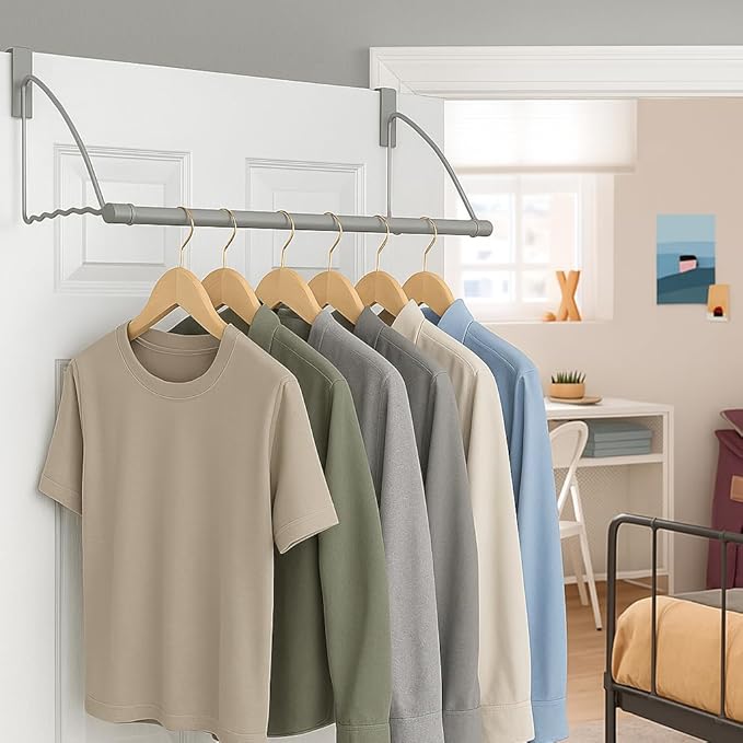 HOLDN’ STORAGE Over The Door Hanger - Door Rack Hangers for Clothes - Space Saving Designed for Bedroom & Bathroom - Ideal for Clothes & Towels - Drying Rack, Gray