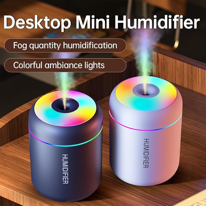 180ml Portable Small Humidifier with Colorful LED Night Light, USB Personal Desktop Humidifier for Car Home Office Travel, Auto Shut-Off, 2 Mist Modes, Super Quiet