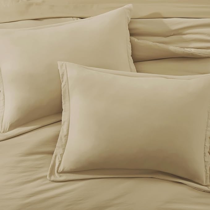 WRENSONGE Queen Comforter Set- 7 Pieces Soft Taupe Bed in a Bag Queen Size with Fitted Sheet, Flat Sheet, 2 Pillow Shams, and 2 Pillowcases- Khaki Bedding Sets for All Season
