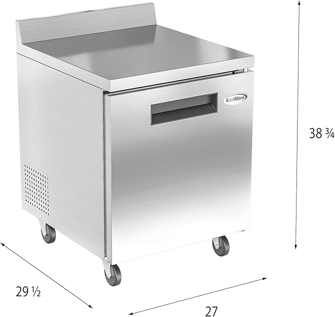 KoolMore 27" Stainless Steel Worktop Commercial Freezer with 3 1/2” Backsplash - 6.3 cu.ft