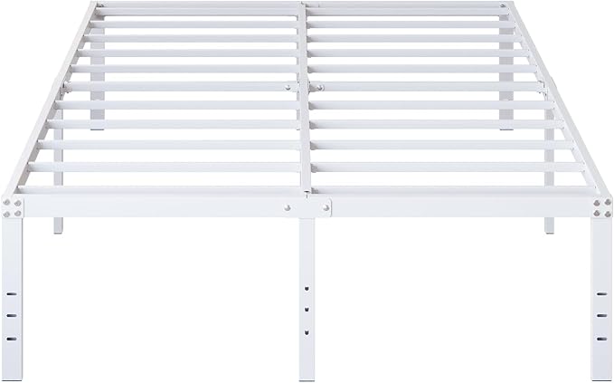 18 Inch White Full Size Bed Frame Heavy Duty Metal Platform No Box Spring Needed, Maximum Storage, Easy Assembly, Noise Free