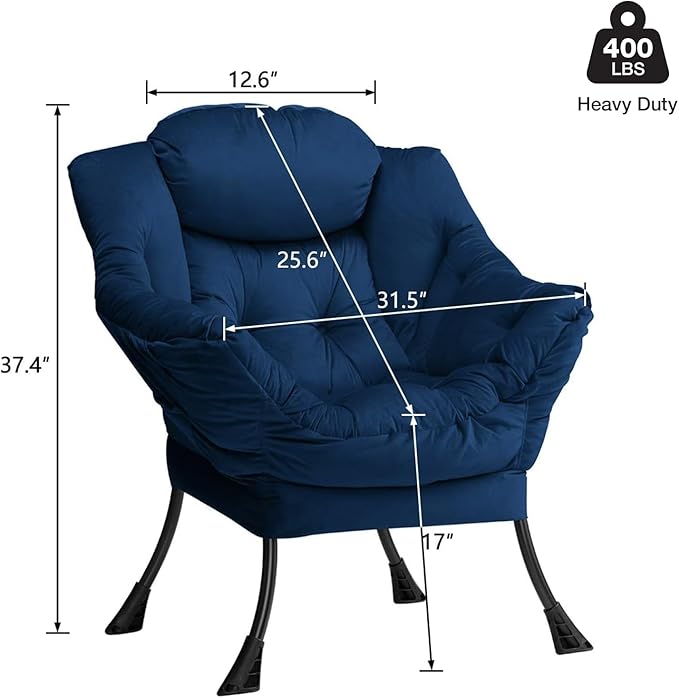 HollyHOME Lazy Chair with Armrest and Side Pocket, Comfy Accent Lounge Chair,Leisure Sofa Armchair for Living Room, Bedroom, Dorm, or Small Spaces, Oversized Reading Sofa Chair,Velvet Royal Blue