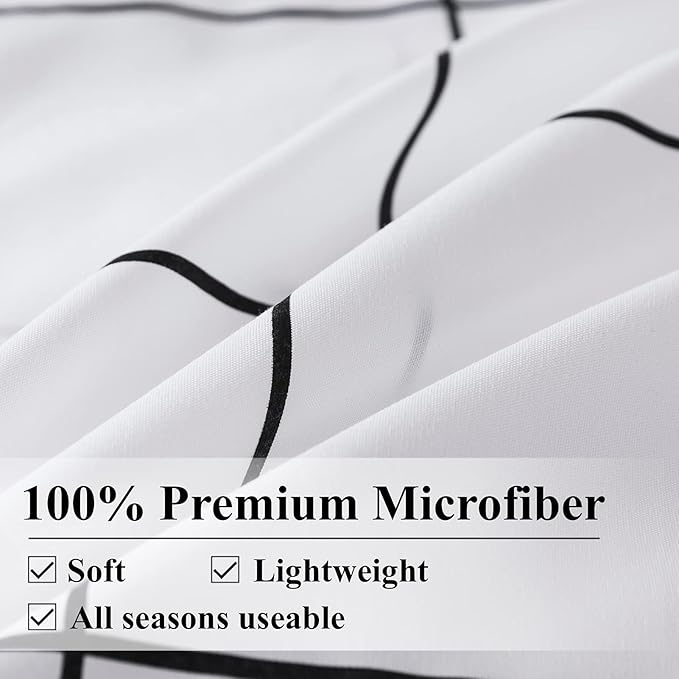 Andency White Grid Comforter Set King(104x90Inch), 3 Pieces (1 Plaid Comforter and 2 Pillowcases) White Plaid Comforter Set, Lightweight Microfiber Gingham Geometric Comforter Bedding Set