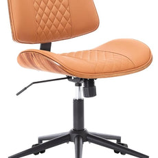 Home Office Chair No Arms with Wheels, Adjustable Height PU Leather Mid Back, 360 Swivel Computer Small Desk Chair, Armless Modern Walnut Style for Office, Reading Meeting Room(Brown)