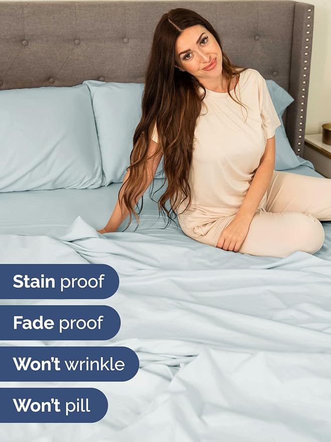 Extra Deep Pocket Twin XL Sheets - 3 Piece Breathable & Cooling Bed Sheets - Hotel Luxury Bed Sheet Set - Soft, Wrinkle Free & Comfy - Easily Fits Extra Deep Mattresses - Deep Pocket Ice Blue Sheets
