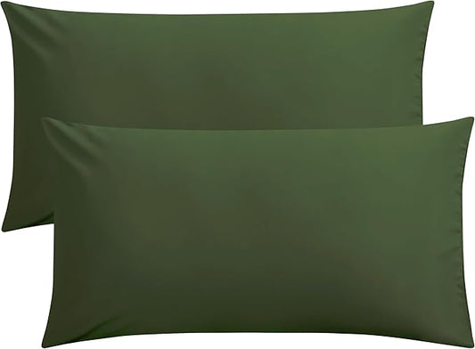 FLXXIE 2 Pack Microfiber King Pillow Cases, 1800 Super Soft Pillowcases with Envelope Closure, Wrinkle, Fade and Stain Resistant Pillow Covers, 20x36, Olive Green