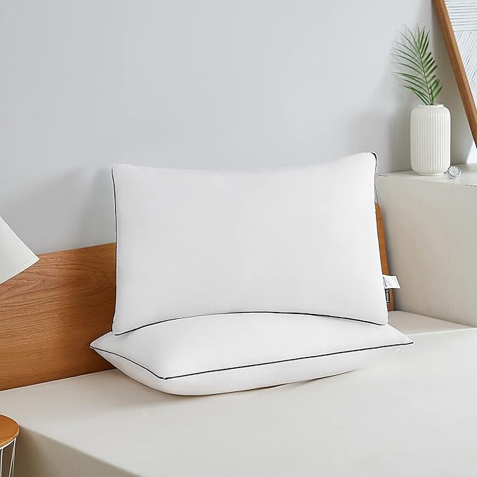 Acanva Cooling Bed Pillows for Sleeping, Luxury Hotel Quality 3D Microfiber Filling with Breathable Cover for Side Back and Stomach Sleepers, Reduces Neck Pain, Standard (Pack of 2), Black 2 Count