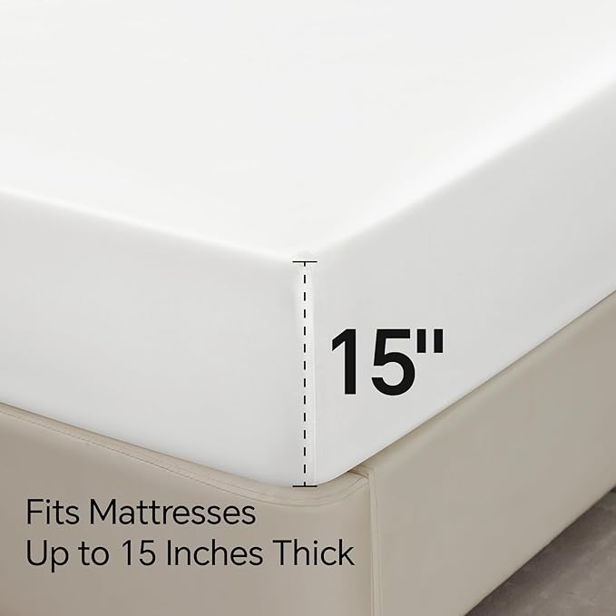 BEDELITE King Size Sheets Set, Luxury Soft White Satin Sheets for Hair and Skin, Similar to Silk Bed Sheets Set 4 Pieces with 1 Deep Pocket Fitted Sheet, 1 Flat Sheet, and 2 Pillowcases