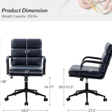 HULALA HOME Modern Faux Leather Home Office Chair with Tilt Lock & Metal Base, Desk Chair with Wheels & Padded Cushion, 360° Swivel Wide Seat Computer Task Chair, Navy