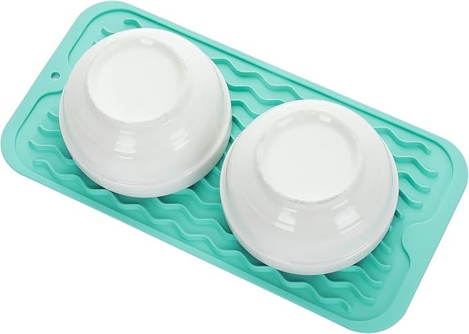 Silicone Dish Drying Mat for Multiple Usage,Easy clean,Eco-friendly,Heat-resistant Silicone Mat for Kitchen Counter or Sink,Refrigerator or Drawer Liner Mint S 12 inches x 6 inches