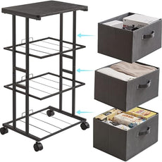 MAX Houser Dresser Tower with 3 Drawers for Bedroom, Fabric Storage Organizer Unit, Chest of Drawers with with WoodTop, Small Vertical Storage for Guest Room, Closet, Entryway, Nursery (Grey)