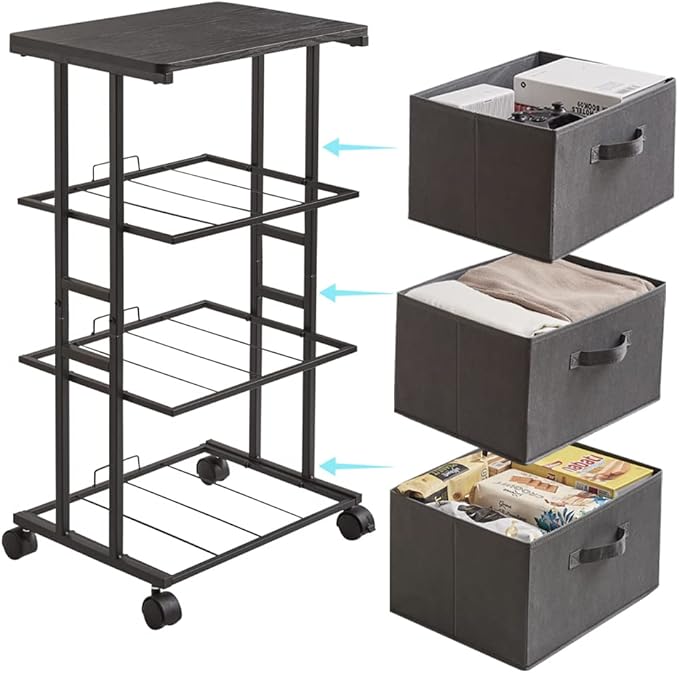 MAX Houser Dresser Tower with 3 Drawers for Bedroom, Fabric Storage Organizer Unit, Chest of Drawers with with WoodTop, Small Vertical Storage for Guest Room, Closet, Entryway, Nursery (Grey)