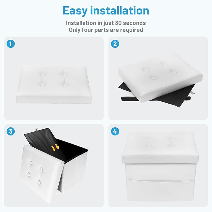 Storage Ottoman Foot Rest Stool, Small Leather Storage Ottomans Bench, Folding Footstool with Side Pockets, Foot Rest Under Desk for Living Room Bedroom, 17x13x13 in, White