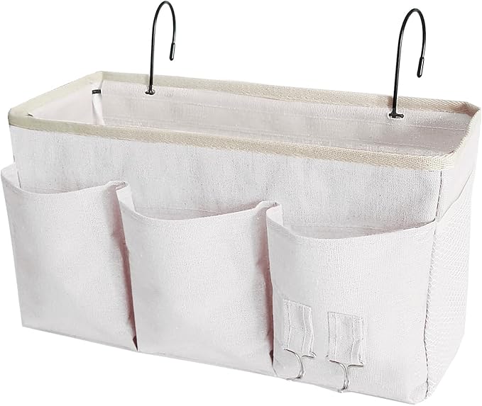 Bedside Caddy, Bedside Hanging Storage Organizer forBunk and Hospital Beds,College Dorm Bed，Can be Placed Glasses Books Mobile Phones (White 1)