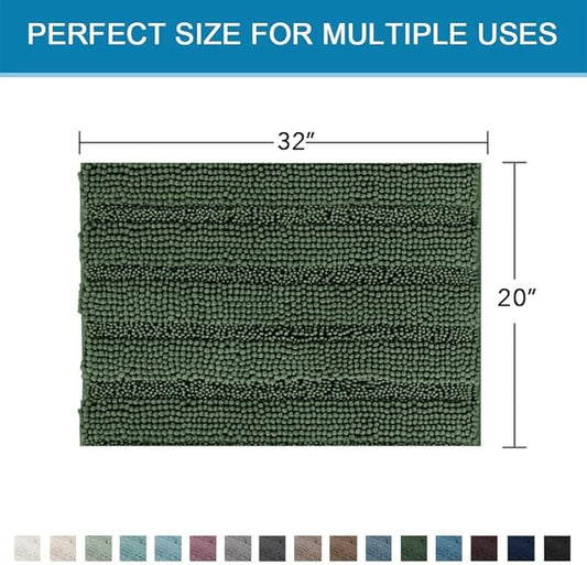 H.VERSAILTEX Bath Rugs for Bathroom Non Slip Bath Mats Extra Thick Chenille Striped Rug 20" x 32" Absorbent Non Skid Fluffy Soft Shaggy Washable Plush Mat for Indoor, Bath Room, Tub - Bronze Green