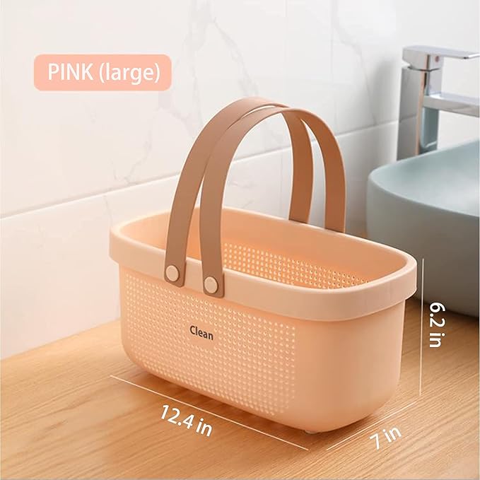 JiatuA Plastic Storage Basket with Handle Portable Shower Caddy Tote Organizer Basket Bin for Bathroom Kitchen Dorm Room Bedroom, Pink