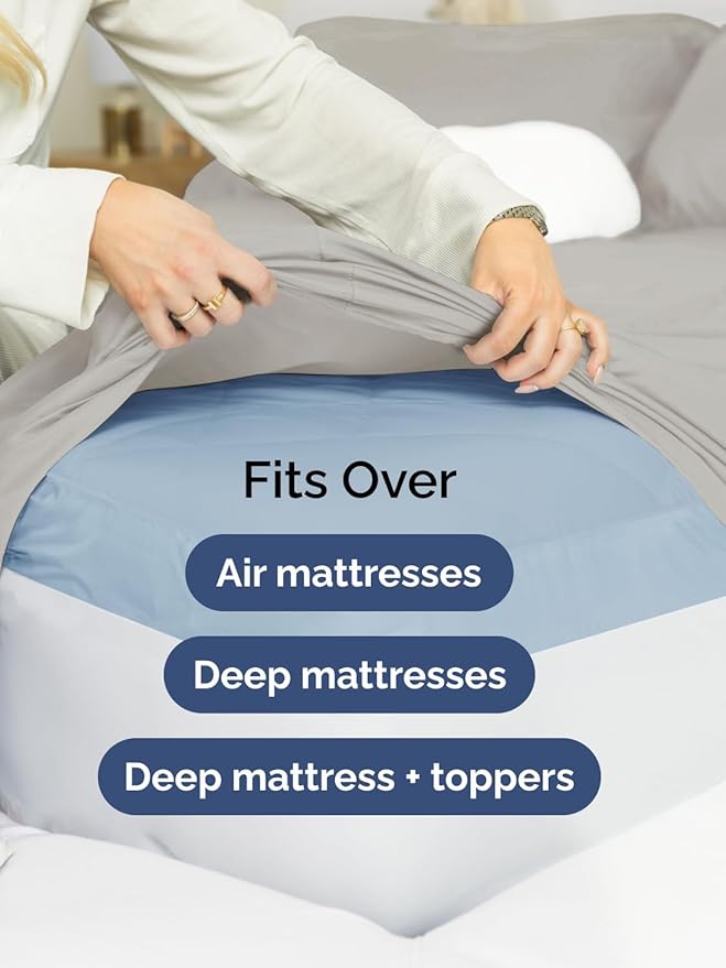 Extra Deep Pocket Split King Sheets - 5 Piece Breathable & Cooling Bed Sheets - Hotel Luxury Bed Sheet Set - Soft, Wrinkle Free & Comfy - Easily Fits Extra Deep Mattresses - Light Grey Sheets Set