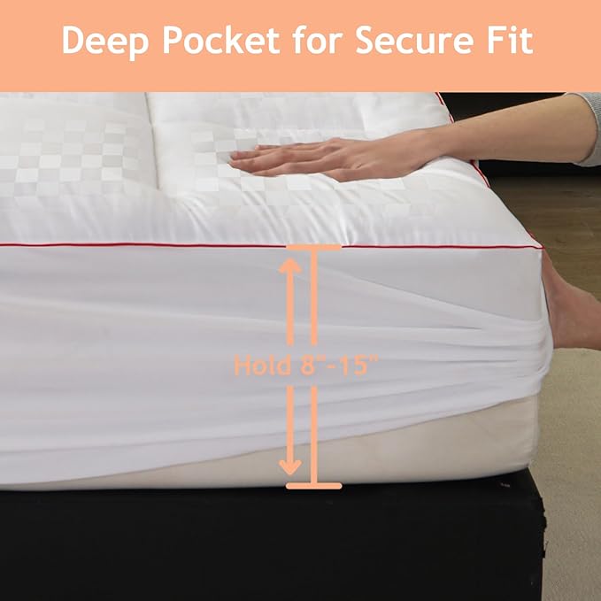 Queen Size Mattress Toppers, Mattress Pad Cover for Back Pain,Cooling Mattress Protector with 8-15" Inch Deep Pocket,Quilted Overfilled Down Alternative Filling 60x80 inch, White