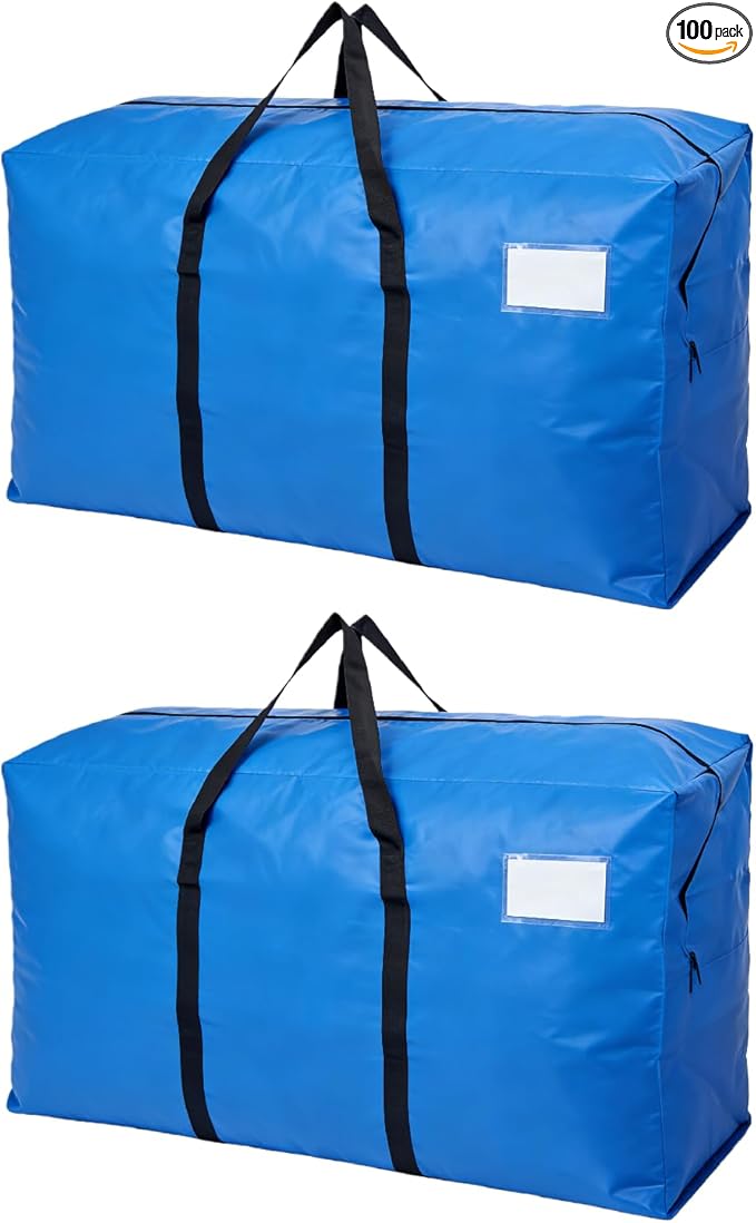 2 Pack Heavy Duty Moving Bags with Backpack Straps & Handles, Large Storage Bags with Zipper for Clothes, College Moving Supplies and Dorm Essentials (33 Gal, Blue)