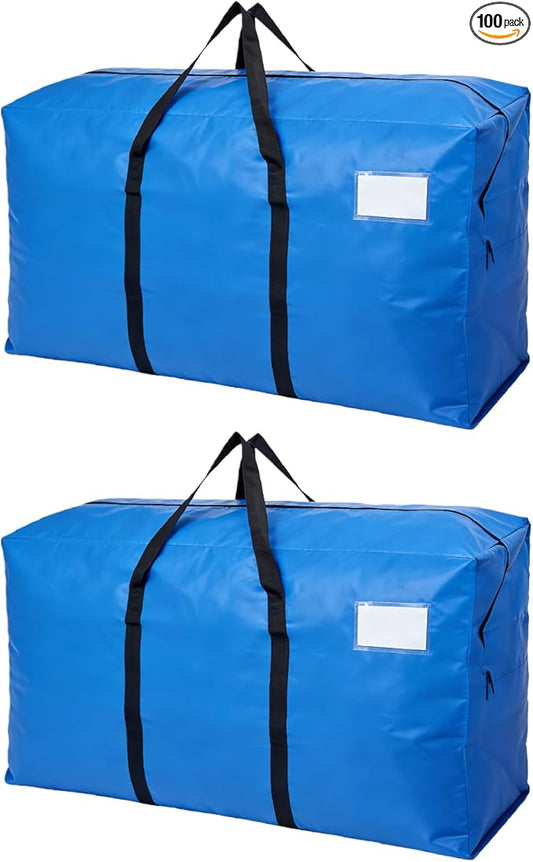 2 Pack Heavy Duty Moving Bags with Backpack Straps & Handles, Large Storage Bags with Zipper for Clothes, College Moving Supplies and Dorm Essentials (33 Gal, Blue)