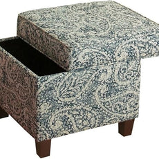 Homepop Home Décor|K7342-F2214|Classic Square Storage Ottoman with Lift Off Lid | Ottoman with Storage for Living Room & Bedroom, Gray Paisley Blue