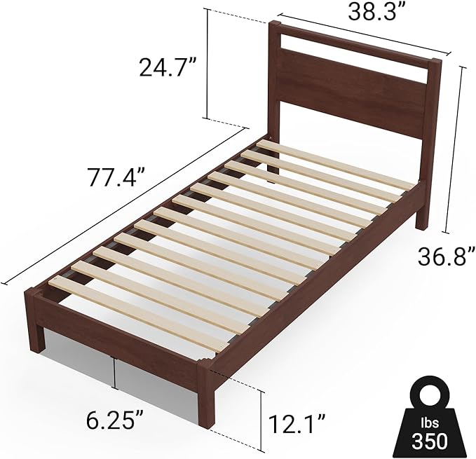 LIFEMENT Signature Wood Platform Bed Frame with Headboard, Essential, Noise Free, Under Bed Storage, No Box Spring Needed, Easy Assembly (Walnut, Twin)