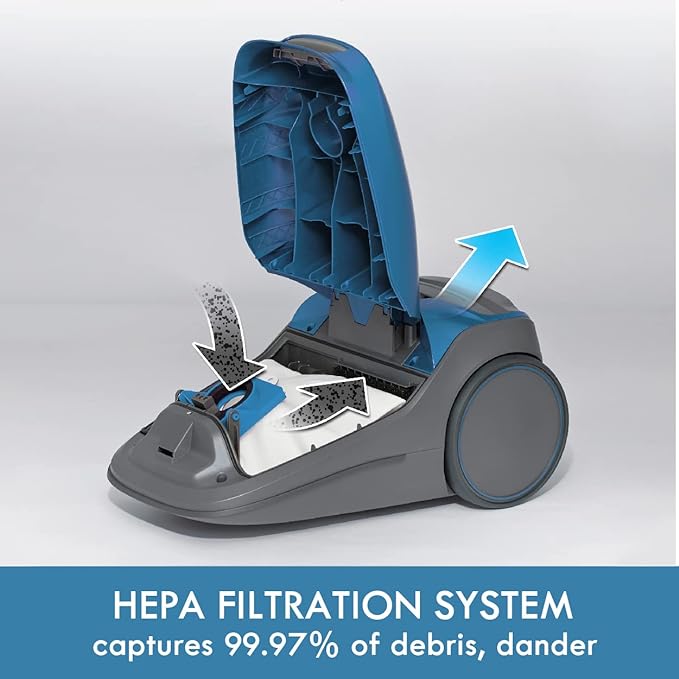 Kenmore BC3005 Pet Friendly Lightweight Bagged Canister Vacuum Cleaner with Extended Telescoping Wand, HEPA, 2 Motors, Retractable Cord, and 4 Cleaning Tools, Blue