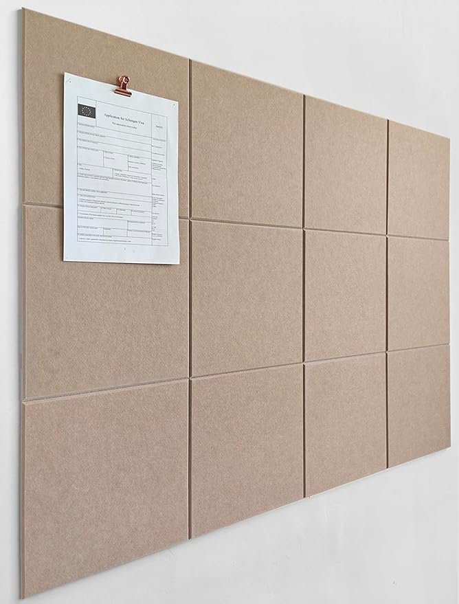 Felt Wall Tiles | Large Cork Board Alternative | Aesthetic Felt Bulletin Board for Office, Home & Classroom | Large Cork Boards for Walls Pinboard (12-Pack) | Camel