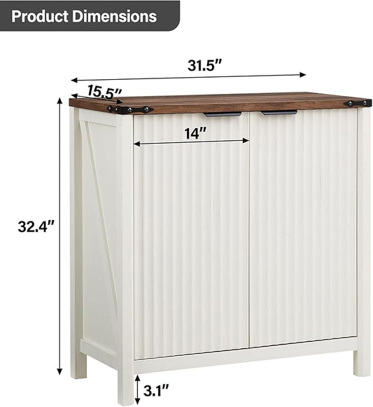 32 Fluted Sideboard Storage Cabinet Buffet - 7-Level Adjustable Shelves, Modern Farmhouse Rustic Kitchen Console Accent Cabinets, Coffee Bar Table for Dining Room (Antique White)