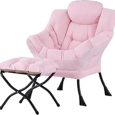 Tiita Lazy Chair with Ottoman, Modern Large Accent Lounge Armchair, Comfy Leisure Sofa Reading Chair with Footrest for Bedroom, Living Room, Dorm Rooms, Garden and Courtyard, Pink