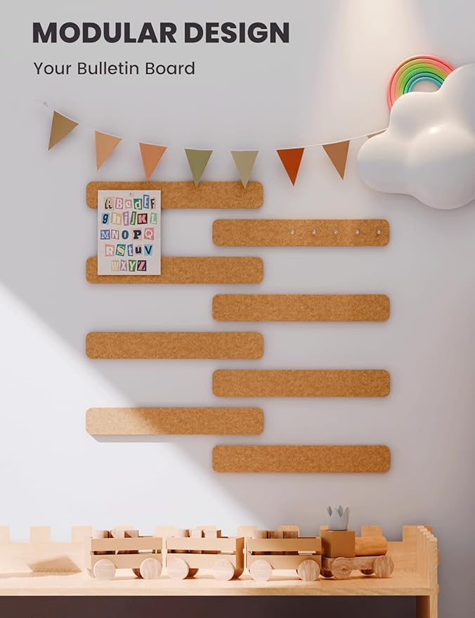 Cork Board Alternative Felt Strip Board 8-Pack 13"x2", Office Pin Board with 50 Push Pins, Adhesive Install for Bedroom Door & Home Office(Sunset Yellow)