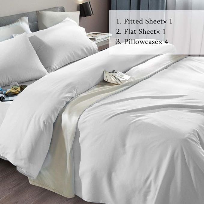 SONORO KATE Bed Sheet Set Super Soft Microfiber 1800 Thread Count Luxury Egyptian Sheets Fit 18-24 Inch Deep Pocket Mattress Wrinkle-6 Piece (White, King)