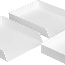 Amazon Basics Rectangular Plastic Desk Organizer Bundle, 3 Pieces Letter Tray/Accessory Tray, White