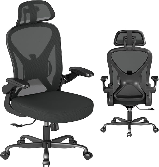 ZZH Ergonomic Office Chair Set of 4 with Adjustable Lumbar Support and Headrest, Mesh Home Office Desk Chair with Wheels and Flip-up Arms, Black