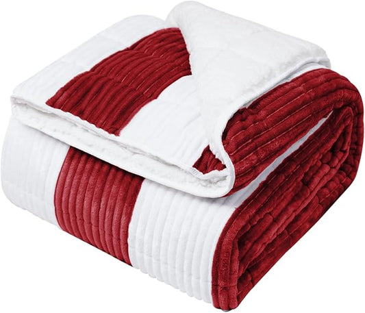 Sherpa Weighted Blanket for Adults 15lbs, 48"x72", Twin Full Size Fuzzy Heavy Throw Blanket for 120-160lbs, Microfiber Soft Thick Big Blankets Weighted Comforter Breathable Gift for Sleeping, Red